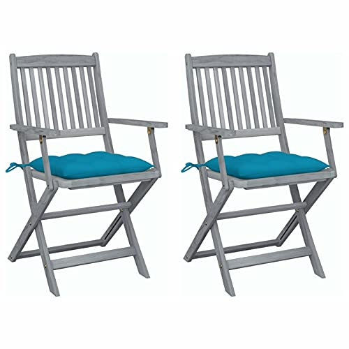 ZEYUAN Klappbare Gartenstühle 2 STK. mit Kissen, Hochlehner, Garden Chair, Wetterfest Stuhl, Lehnstühle, Balkonstuhl, Balkonset, Massivholz Akazie