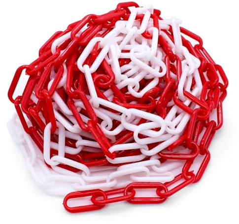 Piuluvor® 10 m Cadena de Plástico de Color Rojo y Blanco, 6 mm de Grosor, Cadenas de Plástico para Cerrar Superficies, Muy Visible, Estable y Manejable