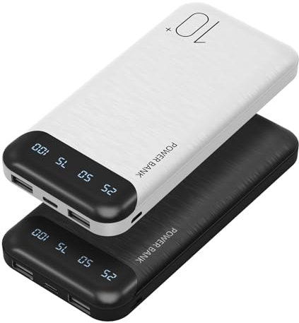 Power Bank 10000mAh Portable Charger Slim External Battery Pack with 2 USB 2.4A Outputs and USB C in/Out Compatible with Huawei iPhone 15 14 13 12 iPads Samsung S20 Android Tablet (Multicolor, Large)