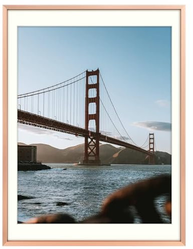Frametory Metal Picture Frame with Mount Size 12x16 Inch (11x14 Mount) Real Glass Aluminum Photo Frame Collection Rose Gold (1 Pack)