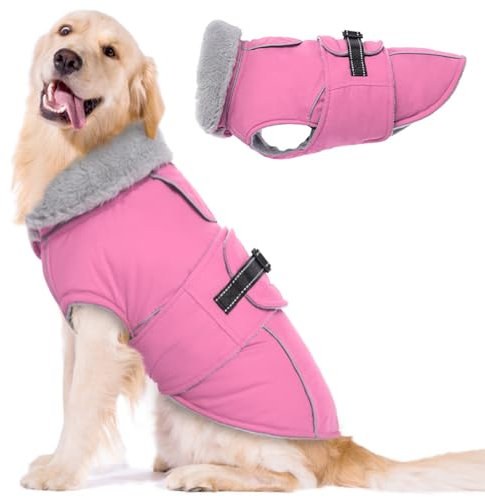 Lelepet Hundemantel Winterweste Reflektierende Fleece Hundejacke für Extra Große Hunde Wasserdicht Hundejacke Wintermantel Warme Winterjacke mit Verstellbarer Schnalle, Rosa 3XL