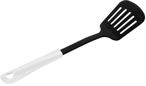Fackelmann ARCADALINA Slotted Turner, Flipping & Turning, Cooking Spatula, Fish Slice, Burger Flipper, Egg Turner, Anti-Scratch, Non-Stick, Heat-Resistant, Dishwasher Safe, Black & White, 33.5x8x4.5cm