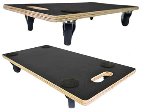 PROREGAL Mega Deal 2X Profi Transportroller mit 4 Rollen | HxBxT 11,5x30x60cm | Traglast 200kg | Siebdruck Holzplatte | Schwarz | Möbelroller Rollbrett Transporthilfe Rollwagen Roller