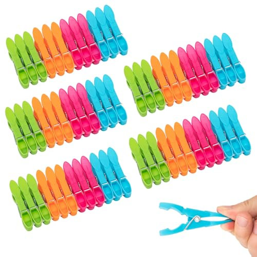 60 Pezzi Mollette, Plastica Mollette Da Bucato, Mollette Bucato Con Stabile Molla Ad Anello Esterno, Mollette Antivento per Vestiti, Asciugamani, Calzini (4 Colori)