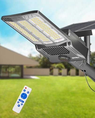 JAYNLT Y-11000W Lampadaire Solaire Exterieur, 6500K Lampe Solaire Puissante, IP67 Étanche Lumière Solaire Extérieure avec Télécommande pour Jardin, Cour, Maison, Allée, Chemin, Garage, Parking