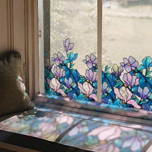 Neukids Blau-lila Magnolie Blumen Fensterbilder Selbstklebend Sommer Hängende Pflanzen Fensterdeko Wohnzimmer Schlafzimmer Kinderzimmer Kindergarten Dekoration Fensterfolie