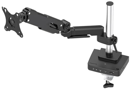 SABRENT Monitor Stand Riser with Thunderbolt 4 Multiport Hub Built in, Vesa Mount for Monitors up to 32, Gas-Lift Arm, USB Ports, HDMI and Display Port, Memory Card Reader, PC Accessories (DS-T4WA)