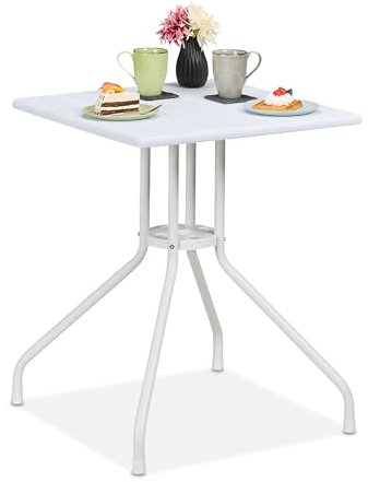 Relaxdays Gartentisch, HBT: 73 x 62 x 62 cm, Balkontisch Holzoptik, Kunststoff, Metall, Terrassentisch quadratisch, weiß