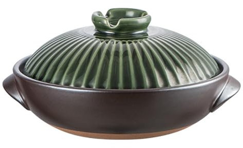 Yiustldd Tontopf - Japanischer Donabe-Keramik-Eintopf Mit Deckel Und Griff, Schmortopf Zum Kochen in Der Küche, Hitzebeständiges Rundes Steingut,Grün,2.2L