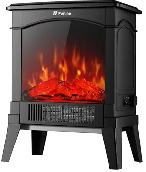 Purline | Chimenea Eléctrica de Suelo Compacta 1500W CHE-100 - Chimenea Eléctrica Diseño Retro con Patas y Cristal Templado