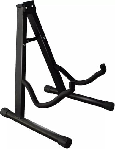 SHOPNIX Guitar Stand, Heavy Duty A-Frame, Music Instrument Foldable, Adjustable, Sturdy, Fits All Guitars - Acoustic, Electric, Bass, Black