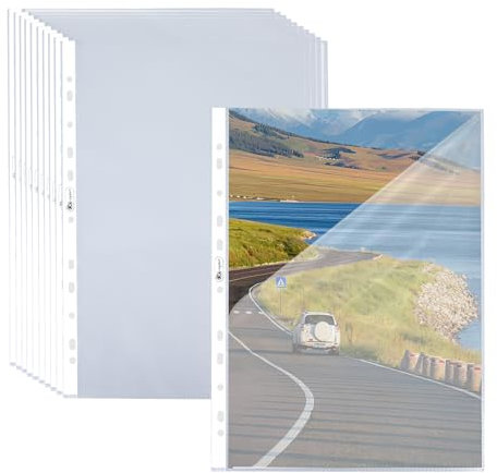 50er Extra Stark Prospekthüllen A4+ Typ L/Oben und Seitlich Offen,160µ Klarsichthüllen A4 Glasklar Folien zum Abheften Glassichtshüllen mit Lochung Klarsichtfolien für Papier, Fotos, Dokumenten
