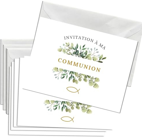 Briefzauber Lot de 12 cartes d’invitation à la première communion avec 12 enveloppes | Set de faire-part DIN A6 avec aide à remplir | Disponible pour différents événements (Communion - Floral)