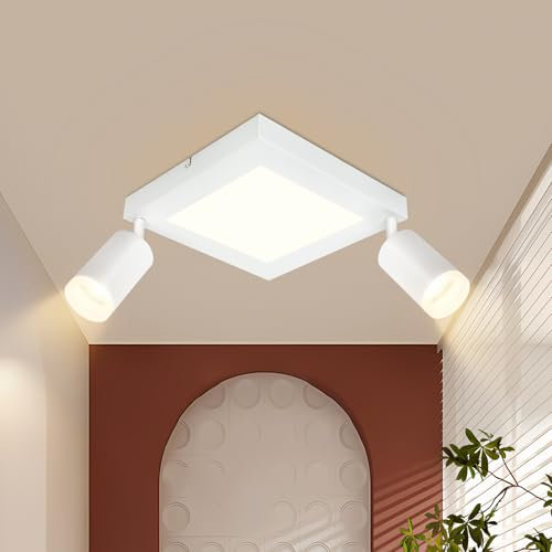 cupgow Plafón LED 2 focos - lámpara de techo GU10 blanco salón lámpara angular 3000k blanco cálido 20W techo spot orientable 350°para cocina dormitorio pasillo