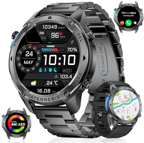 GPS Smart Watch for Men(Answer/Make Call),6 Satellite Positioning/Compass,50M Waterproof,500mAh Extra-large battery,1.43 AMOLED,170 Fitness Sports Modes/Heart Rate/SpO2/Blood Pressure for Android/iOS