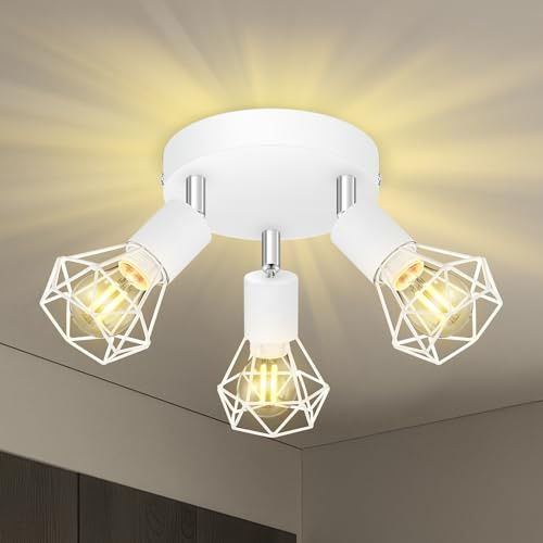 AUQUEE LED Deckenstrahler Weiß, Deckenleuchte E14 3 Flammig Schwenkbar 350° Deckenspot, LED 3 Flammig Wandstrahler, Moderne Deckenlampe Spot für Flur/Küche/Schlafzimmer/Wohnzimmer,Ohne Leuchtmittel