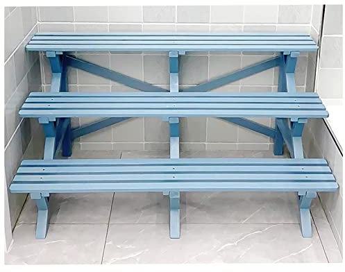 Pflanzenständer aus Holz, mehrstöckig, für drinnen und draußen, wasserdicht, Treppenregal, großes Display, Aufbewahrung, blau, 100 cm Höhe