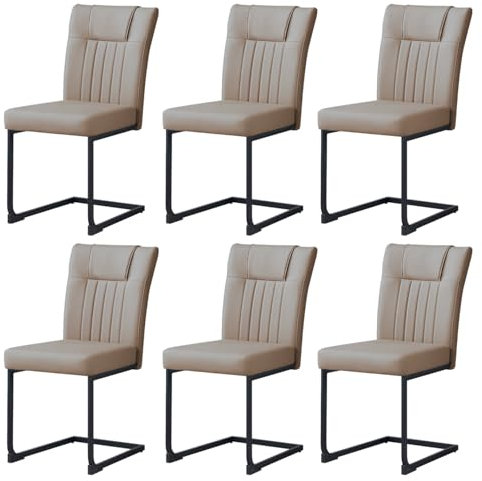 JYMTOM Freischwinger Schwingstühle 6er Set mit PU Kunstleder und hoher Rückenlehne, Esszimmerstühle mit mattem Metallgestell für Wohnzimmer Esszimmer Büro (6, Braun)