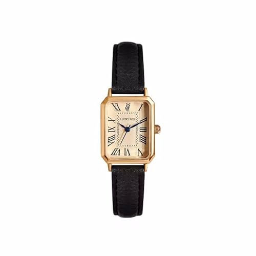 ALCENTIS Nouveauté Montre Femme rectangulaire Analogique, Boîtier en Or Rose, Bracelet en Cuir (Bracelet Noir)