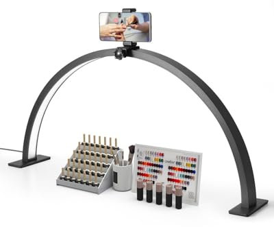 VEVOR Desktop Halbmondlicht für Nägel mit Telefonhalter (30 W 76 cm lang) Nageltechniklicht, Nageltischlampe mit einstellbarer Helligkeit, LED-Tischleuchte für Nageltechniker Wimpernverlängerung