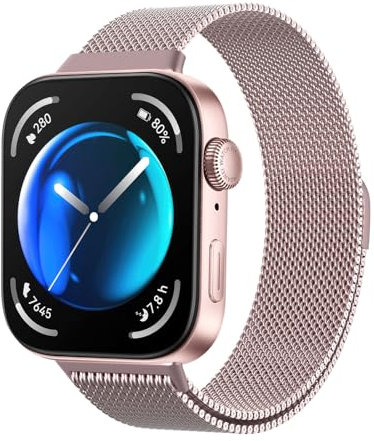 Astorgos Cinturino in Metallo Compatibile con Huawei Watch Fit 3 per Uomo Donna, Cinturino Magnetico in Maglia Milanese, Cinturino di Ricambio in Acciaio Inossidabile, Rosa