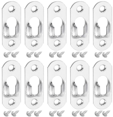 sourcing map 20Pcs Keyhole Picture Frame Hangers, 37x14mm Heavy Duty Metal Keyhole Hangers Plates Metal Hanging Brackets with Screws for Mirrors, Pictures, and Photo Frames, Silver