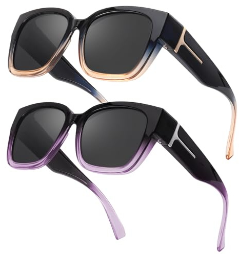Myiaur 2 Pack Überzieh Sonnenbrille Damen Polarisierte UV400 Schutz | Oversized Rahmen, Sonnenbrille für Brillenträger, für Autofahren & Freizeit
