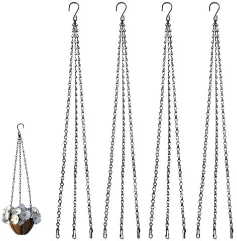 4 Pcs Hanging Basket Chains, Black Heavy Duty Hanging Basket Chains, Flower Pot Chains for Hanging Plants with 3 Clip Hooks, Metal Replacement Chain For Hanging Bird Feeders, Flower pots and Ornament