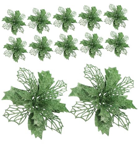 VICASKY 1 Satz 12 Stück Weihnachtsbaum-girlanden-anhänger Zubehör Weihnachten Grüner Weihnachtsstern Weihnachtlicher Glitzernder Weihnachtsstern Hängend Dekorationen Hochzeit Groß Sport