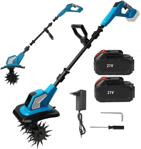 Akku-Bodenhacke für Makita 18V Batterie, 600W Gartenfräse Akku, 24cm Bodenbearbeitungstiefe,17cm Bearbeitungsbreite, 360RPM, Skalierbar Gartenfräse Elektrisch (Ohne Akku) (2 Akku)