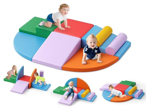 MINENICE 8-teiliges Set aus Weichschaum-Kletterblöcken, Baby-Sicherheitskletterblöcke, rutschfestes, wasserdichtes, pflegeleichtes PU-Material, Baby-Kletterblöcke(8p–Ledertasche–Farbe)