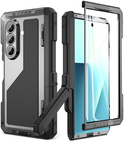 Beeasy für Samsung Galaxy Z Fold 7 Hülle, Outdoor Stoßfeste 360 Grad Schutzhülle mit Scharnierschutz & Ständer, Robuste Heavy Duty Metall Panzerhülle Case mit Displayschutz, Schwarz