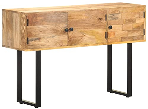 QJBSAVVA Sideboard aus massivem Mangoholz 116 cm breit Industrial Design mit schwarzer Pulverbeschichtung Robustes Wohnzimmer Sideboard mit 3 Türen und Stauraum