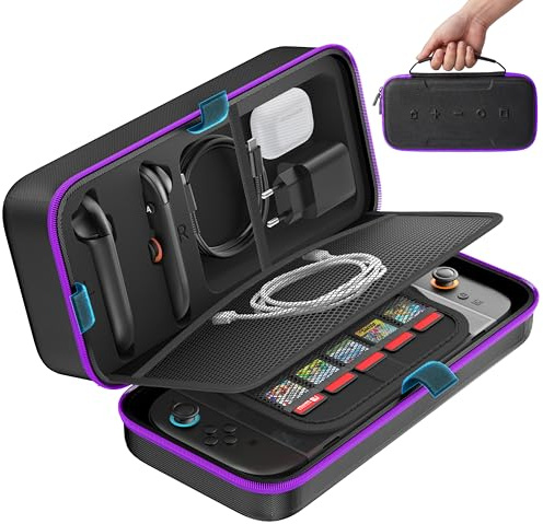 OIVO Switch 2 Tasche für Nintendo Switch/OLED/2 Modell, große Tragetasche für Joycon und EU Netzteil, Harte Hülle mit Aufbewahrung für 26 Spiele & Zubehör, Lila