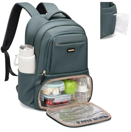 GOLF SUPAGS Lunch Rucksack Damen, 16 Zoll Laptop Rucksack Schulrucksack mit Lsoliertes Kühltasche für Arbeit Reisen Schule Picknick Uni (Dunkelgrün)