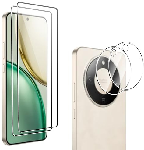 zZjoOoj Verre Trempé pour Honor Magic 8 Lite,2 Pièces Protecteur d'écran + 2 Pièces Protecteur d'objectif de caméra, Sans bulles d'air,Ultra Clair