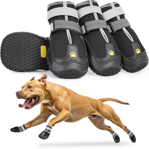 Mayerzon Hundeschuhe für große und mittelgroße Hunde, atmungsaktive Stiefel für heiße Gehwege, Pfotenschützer für Sommer und Winter, rutschfeste reflektierende Stiefel für Holzböden, Schwarz-7