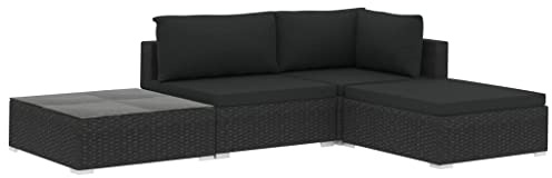 CIOURSTO Rattan Gartenmöbel Set 4-TLG, Gartenlounge mit Sitzpolster und Rückenkissen, Eckbankgruppe, Lounge Möbel Outdoor (Schwarz)
