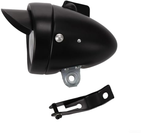 Phare avant de vélo chromé vintage avec interrupteur à bouton-poussoir et support en métal pour une meilleure sécurité nocturne (noir)