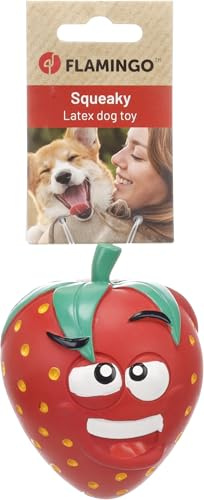 Flamingo Hundespielzeug - Fruco Erdbeere rot - Latex mit Quietscher - Hundespielzeug - 8,3x8,3x10,3cm