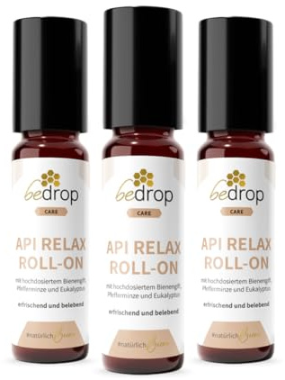 bedrop Api Relax Roll-On - mit hochdosiertem Bienengift, Pfefferminze und Eukalyptus | Bei Kopfschmerzen, ideal auf Schläfen und Muskelbereichen | Praktische To-Go Größe - 10ml (3er Pack)