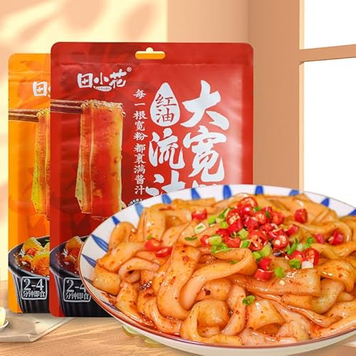 Chinese Hotpot Wide Noodles, Sweet Potato Starch Glass Noodles, Sichuan Hot Pot Kuan Fen, Sesame Sauce Red Oil Flavored Instant Food Powder, Hotpot Soup Japchae&Korean dish (Sesame Sauce Flavor,1bag)