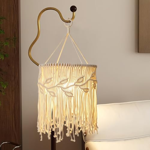 Taurion 35 x 30cm Makramee Lampenschirm: Handgewebter Baumwollseil Boho Lampenschirm, Hängende Pendelleuchte, Wohnkultur Lampenschirm für Schlafzimmer Wohnzimmer und Heimdekoration