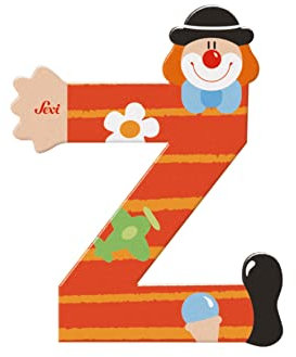 SEVI 81762 Holzbuchstabe Z Clown ca. 10 cm, Türbuchstaben für Kinderzimmer, ABC Alphabet Lernspielzeug aus Holz, pädagogisches Spielzeug für Kinder ab 3 Jahren, Buchstabe Clowns, Rot