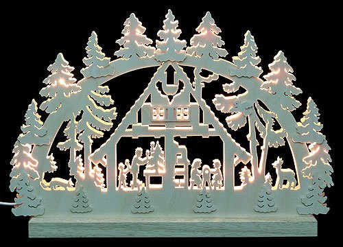 3D-Doppelschwibbogen - Waldhaus - 42 x 30 x 4,5 cm - Original Erzgebirge Schwibbögen - Michael Müller