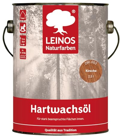LEINOS Hartwachsöl 2,50 l Kirsche – natürliches, ergiebiges Holzöl für Fußböden, Möbel und Treppen | seidenmatt, pflegend, für alle Innenholzflächen geeignet, schützt vor Feuchtigkeit und Abnutzung