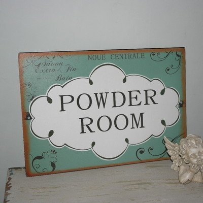 Heaven Sends Metal Powder Room Sign French style Door bathroom shabby chic