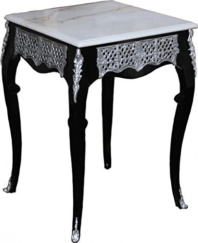 Casa Padrino Barock Beistelltisch mit Marmorplatte Höhe 80 cm, Breite 55 cm, Schwarz/Weiss/Silber - Antik Stil