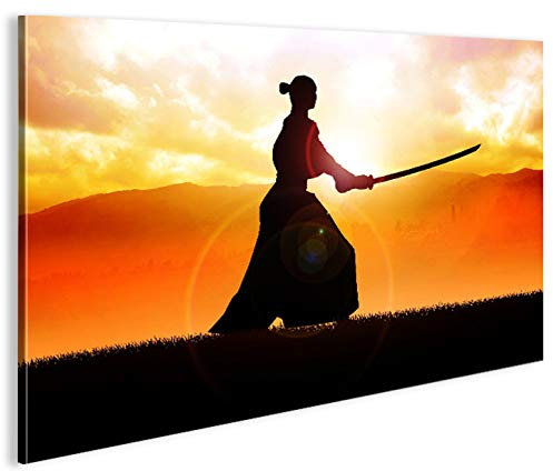 islandburner Bild Bilder auf Leinwand Samurai Kämpfer im Sonnenuntergang 1p XXL Poster Leinwandbild Wandbild Dekoartikel Wohnzimmer Marke