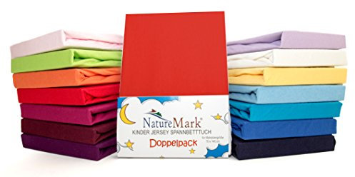NatureMark Jersey Spannbettlaken 2er Set 100% Baumwolle Kinderbett Spannbettlaken Öko-Tex Zertifiziert in vielen Farben Stoff Rot 70x140 cm